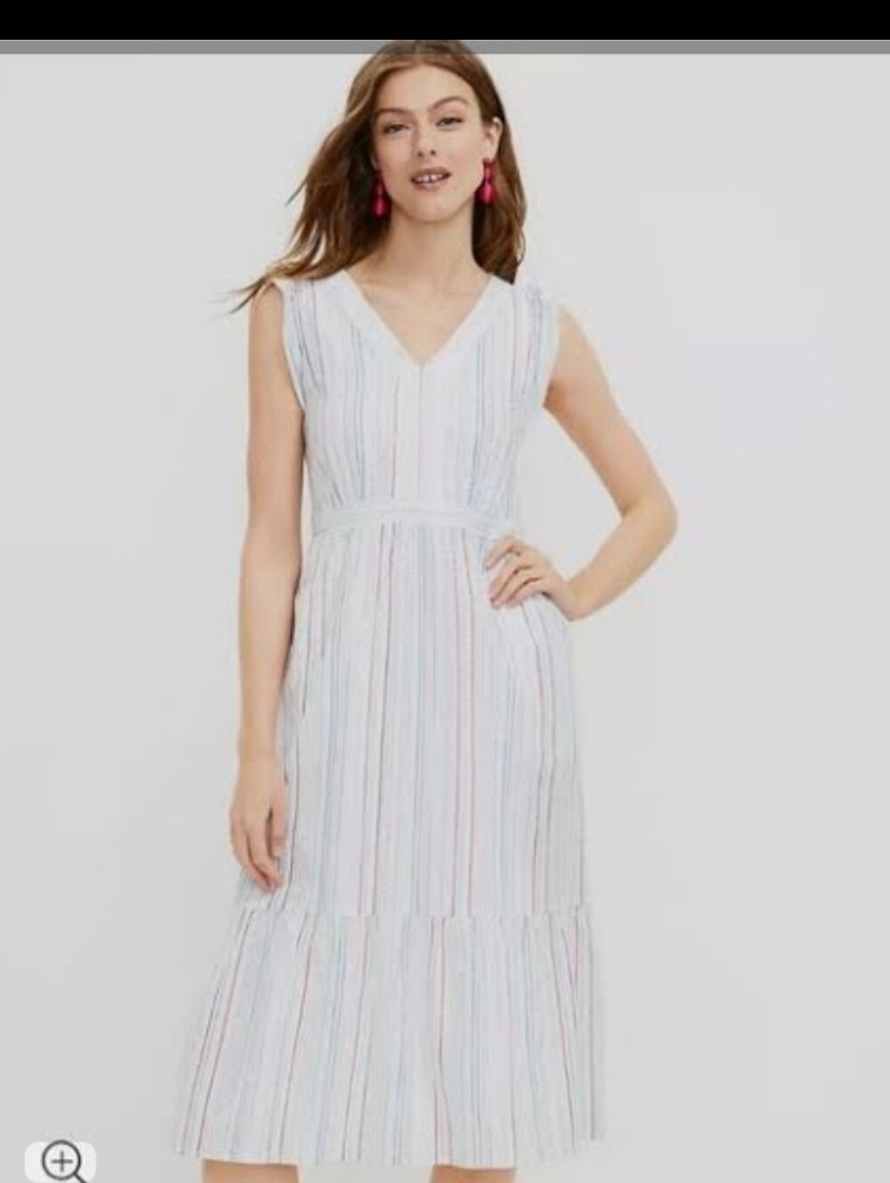Loft Shimmery Striped Ruffled Sleeveless Dress